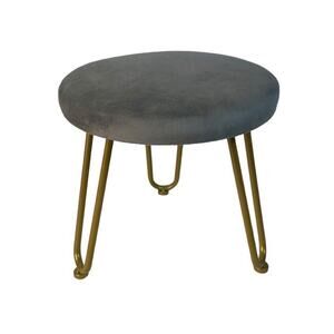 Small Ottoman Foot Stool with Modern Iron Hair Pin Legs Gray Velveteen 11.5"